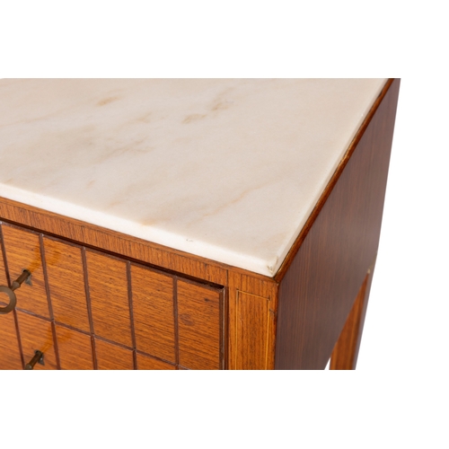 40 - SIDEBOARD  A rosewood sideboard with marble top and six drawers with brass detailing. Italy, c.1950.... 