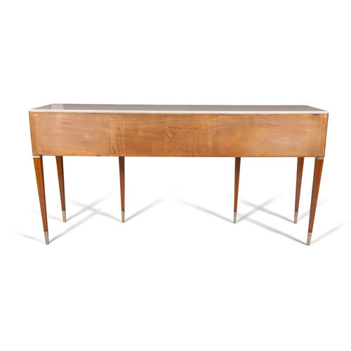 40 - SIDEBOARD  A rosewood sideboard with marble top and six drawers with brass detailing. Italy, c.1950.... 