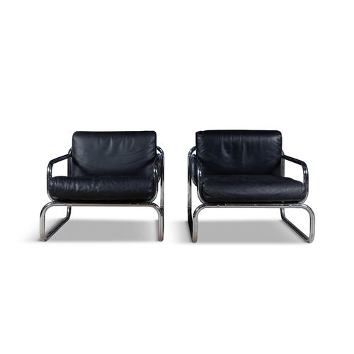 49 - RODNEY KINSMAN (B.1943)  A pair of 'T20MK' chrome and black leather chairs. c.1970. 76 x 80 x 60cm (... 