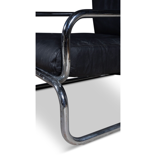 49 - RODNEY KINSMAN (B.1943)  A pair of 'T20MK' chrome and black leather chairs. c.1970. 76 x 80 x 60cm (... 