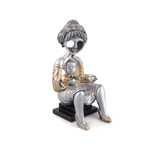 58 - FRANK MEISLER (1929-2018)  Mother and Child Silver and gold plate, on stepped black marble base, 42c... 