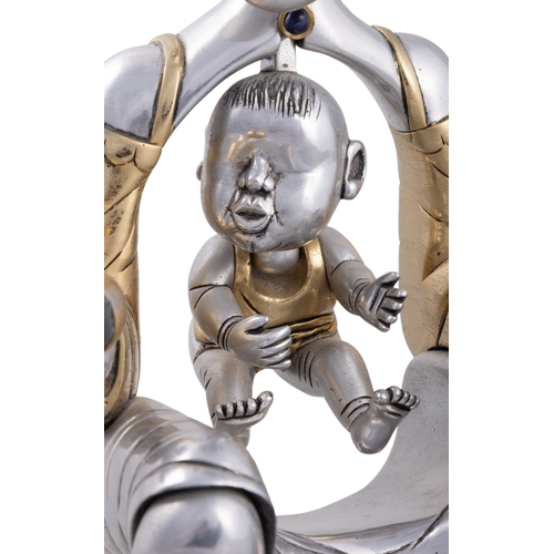 58 - FRANK MEISLER (1929-2018)  Mother and Child Silver and gold plate, on stepped black marble base, 42c... 
