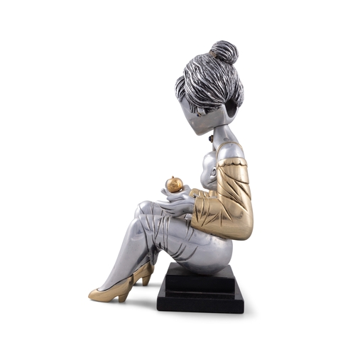 58 - FRANK MEISLER (1929-2018)  Mother and Child Silver and gold plate, on stepped black marble base, 42c... 