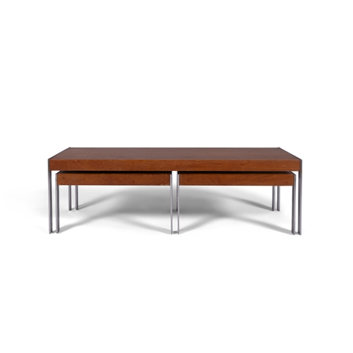 59 - MERROW & ASSOC. Trio nest of tables by Merrow & Associates. Rosewood and chrome. c.1970. 123.5 x 45 ... 