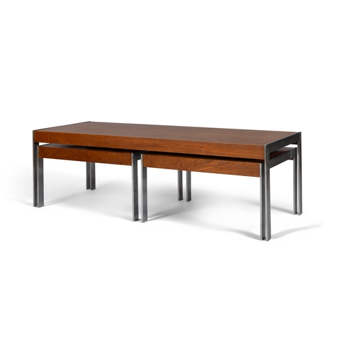 59 - MERROW & ASSOC. Trio nest of tables by Merrow & Associates. Rosewood and chrome. c.1970. 123.5 x 45 ... 