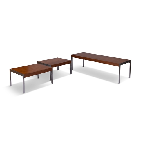 59 - MERROW & ASSOC. Trio nest of tables by Merrow & Associates. Rosewood and chrome. c.1970. 123.5 x 45 ... 