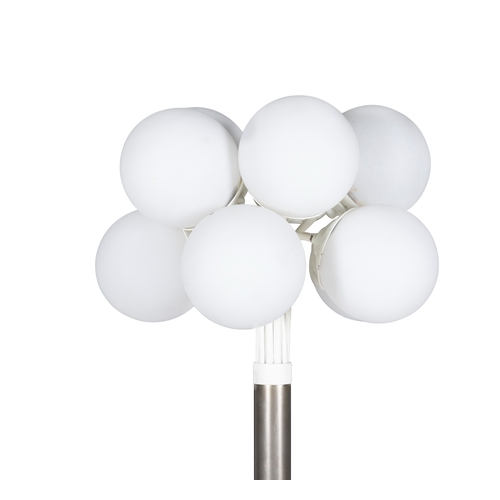 69 - LAMP  Nine-lamp floor light with opaque glass shades, on a marble base. Italy, c.1970. 172 cm (h)