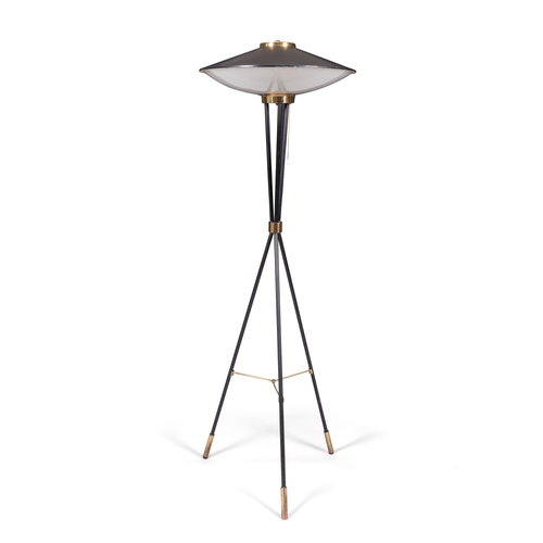 7 - STILNOVO LAMP  A brass and black enamel floor lamp by Stilnovo. Italy, c.1960, 150cm (h)