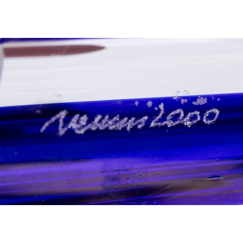 70 - VENINI  A glass and chrome candle holder by Venini. Signed, 11cm (h)