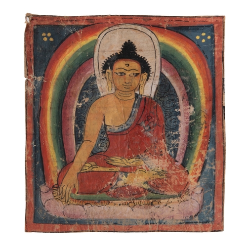 168 - A PORTABLE THANGKA DEPICTING SHAKYAMUNI BUDDHA  西藏 十三世纪 随身释迦牟尼佛唐卡  Tibet, 13th century  Size.12.5x11... 