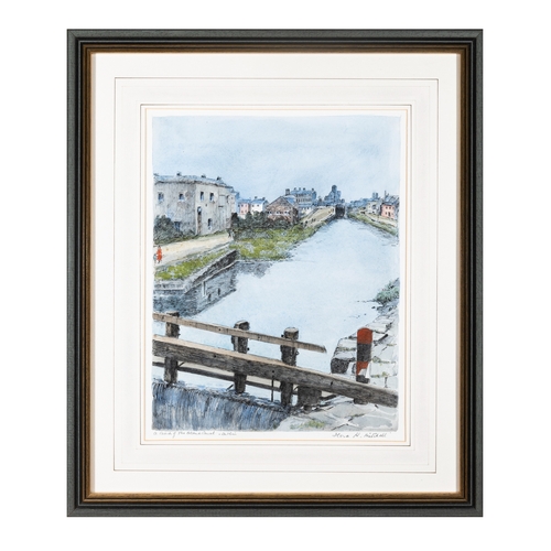 60 - Flora H. Mitchell (1890 -1973)  A Reach of the Grand Canal - Dublin  Indian ink and watercolour, 34 ... 