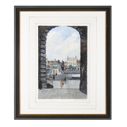 61 - Flora H. Mitchell (1890 -1973)  Merchant's Arch, Dublin - from the 'Dublin Today' series  Indian ink... 