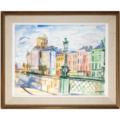 68 - Norah McGuinness HRHA (1901-1980)  The Four Courts from the South Quays, Dublin (1944)  Gouache, 43 ... 