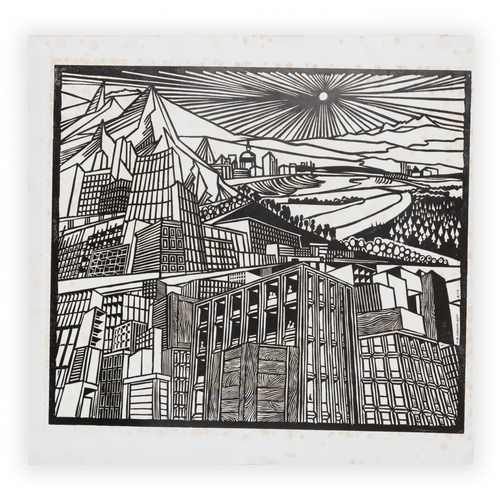 28 - Cor Klaasen (1926-1989)  City  Woodblock print, 46 x 48cm Signed, dated 1975 and numbered 4/12  Unfr... 