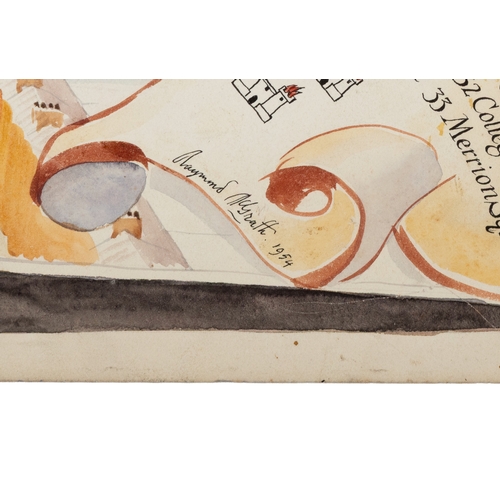 31 - Raymond McGrath RHA (1903 - 1977)  A view of the City of Dublin  Watercolour, 54 x 76cm  Signed and ... 