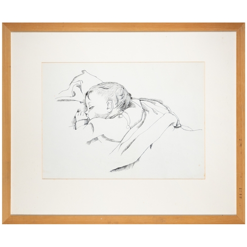 47 - Patrick Swift (1927-1983)  Sleeping Infant with Thumb in Mouth  Pen and ink, 29 x 41cm    The subjec... 