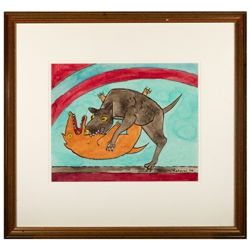 58 - Basil Ivan Rakoczi (1908-1979)  Dogs Fighting  Watercolour, 32 x 39cm  Signed and dated (19)70