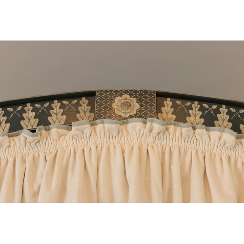 461 - A GEORGE III STYLE MAHOGANY AND POLYCHROME-DECORATED FOUR-POSTER BED,   with fluted front supports, ... 