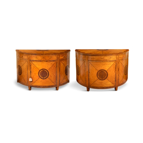 463 - A FINE PAIR OF GEORGE III D-SHAPED HARDWOOD AND ROSEWOOD INLAID COMMODES, IN THE MANNER OF WILLIAM M... 