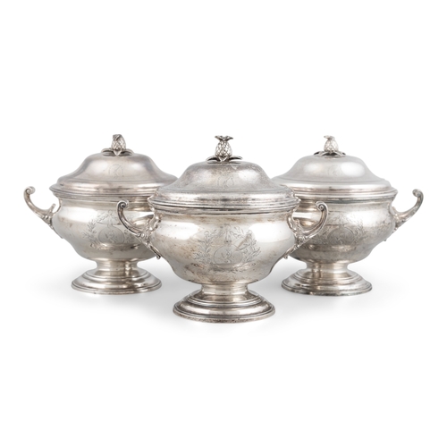 515 - A SET OF THREE SILVER SUGAR BOWLS AND COVERS,  London 1771, maker's mark 'RC' possibly Robert Cox, e... 
