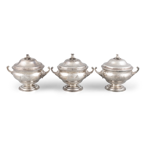 515 - A SET OF THREE SILVER SUGAR BOWLS AND COVERS,  London 1771, maker's mark 'RC' possibly Robert Cox, e... 