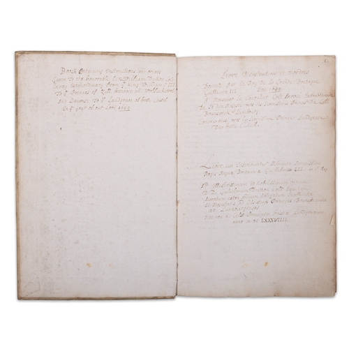 522 - A COLLECTION OF THREE VELLUM BOUND DOCUMENT/RECORD BOOKS, LATE 17TH /EARLY 18TH CENTURY MAINTAINED B... 