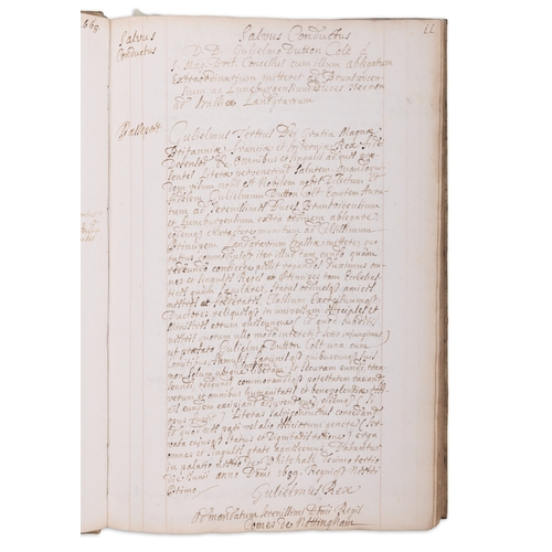 522 - A COLLECTION OF THREE VELLUM BOUND DOCUMENT/RECORD BOOKS, LATE 17TH /EARLY 18TH CENTURY MAINTAINED B... 