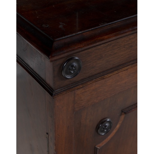 530 - A GEORGE III MAHOGANY FOUR DOOR BREAKFRONT BOOKCASE,  of architectural form with broken swan‑neck pe... 