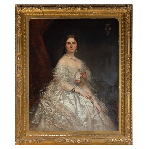572 - RICHARD BUCKNER (1812 - 1883) Portrait of a Lady Seated in a Chiffon Dress  Oil on canvas, 125 x 100... 