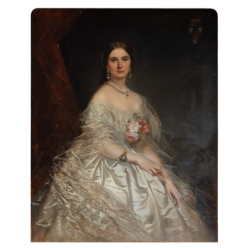 572 - RICHARD BUCKNER (1812 - 1883) Portrait of a Lady Seated in a Chiffon Dress  Oil on canvas, 125 x 100... 