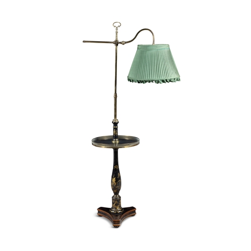 308 - A BLACK AND GOLD JAPANNED STANDARD LAMP AND READING TABLE, (E)   c. 157cm high     ELECTRICAL GOOD I... 