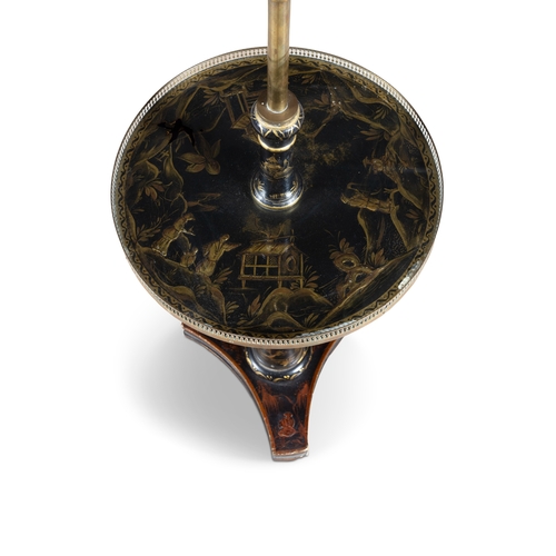 308 - A BLACK AND GOLD JAPANNED STANDARD LAMP AND READING TABLE, (E)   c. 157cm high     ELECTRICAL GOOD I... 