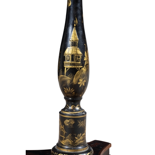 308 - A BLACK AND GOLD JAPANNED STANDARD LAMP AND READING TABLE, (E)   c. 157cm high     ELECTRICAL GOOD I... 