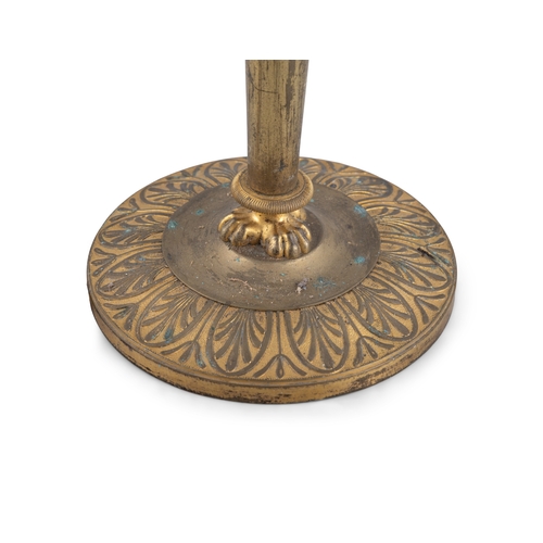 313 - A 19TH CENTURY ORMOLU TABLE LAMP (E)   the sockets supported by three carved owls, on a central colu... 