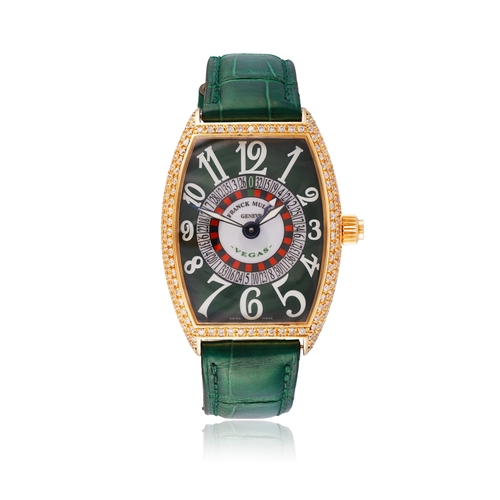 117 - Franck Muller
VEGAS, REF. 6850

A fun 18K yellow gold and diamond-set automatic wristwatch with roul... 