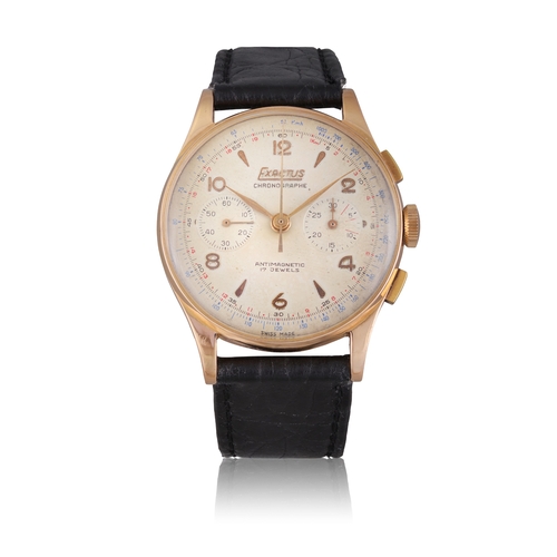 69 - EXACTUS CHRONOGRAPH, 18K YELLOW GOLD A Fine 18K yellow gold manual-winding chronograph wristwatch.  ... 
