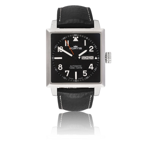 90 - FORTIS REF 653.10.158, SQUARE WRISTWATCH, STAINLESS STEEL A stainless steel automatic wristwatch wit... 