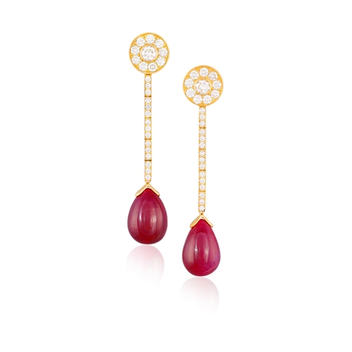 109 - BULGARI: A PAIR OF RUBY AND DIAMOND PENDENT EARCLIPS  The private collection of a Roman Lady (lot 10... 