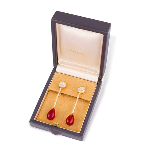 109 - BULGARI: A PAIR OF RUBY AND DIAMOND PENDENT EARCLIPS  The private collection of a Roman Lady (lot 10... 