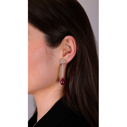 109 - BULGARI: A PAIR OF RUBY AND DIAMOND PENDENT EARCLIPS  The private collection of a Roman Lady (lot 10... 