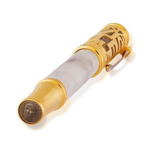 111 - MONTBLANC: AN 18K GOLD, MARBLE, MOTHER-OF-PEARL AND ENAMEL 'GAIUS MAECENAS, PATRON OF ART' FOUNTAIN ... 