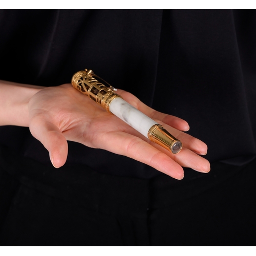 111 - MONTBLANC: AN 18K GOLD, MARBLE, MOTHER-OF-PEARL AND ENAMEL 'GAIUS MAECENAS, PATRON OF ART' FOUNTAIN ... 