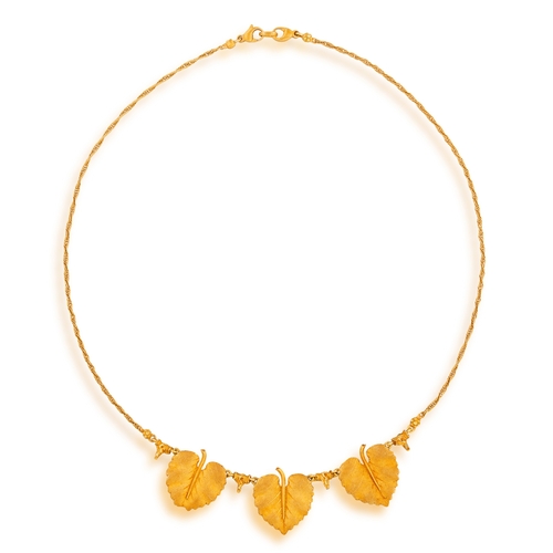 77 - FEDERICO BUCCELLATI: A GOLD NECKLACE  Composed of three textured gold leaves, each with a raised cen... 