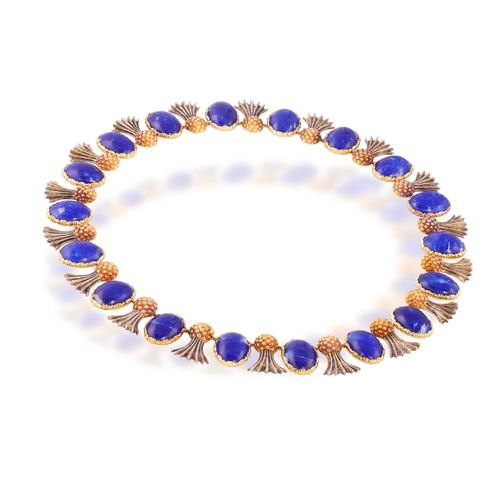 80 - BUCCELLATI: A LAPIS LAZULI NECKLACE, CIRCA 1960  Composed of eighteen slightly graduated oval-shaped... 