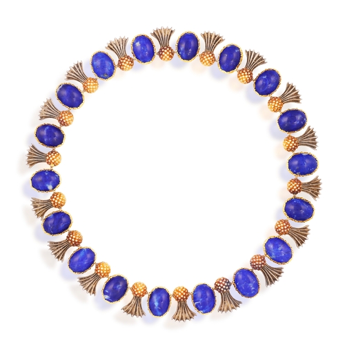 80 - BUCCELLATI: A LAPIS LAZULI NECKLACE, CIRCA 1960  Composed of eighteen slightly graduated oval-shaped... 