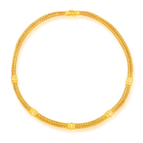 81 - ILIAS LALAOUNIS: A DIAMOND AND GOLD NECKLACE  Composed of a double herringbone rope twist chain, the... 