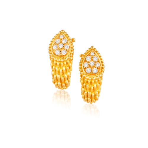 94 - BOUCHERON: A PAIR OF DIAMOND 'SERPENT BOHÈME' EARCLIPS, CIRCA 1970  Each pear-shaped plaque pavé-set... 