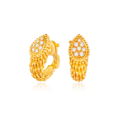 94 - BOUCHERON: A PAIR OF DIAMOND 'SERPENT BOHÈME' EARCLIPS, CIRCA 1970  Each pear-shaped plaque pavé-set... 