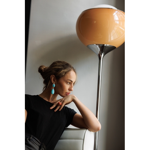 99 - A PAIR OF TURQUOISE AND DIAMOND PENDENT EARRINGS  Each turquoise drop with brilliant-cut diamond cap... 