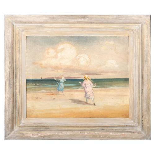 34 - George Russell (1867-1935)  Two Girls Playing by the Seashore  Oil on canvas, 41 x 53.5cm (16 x 21''... 
